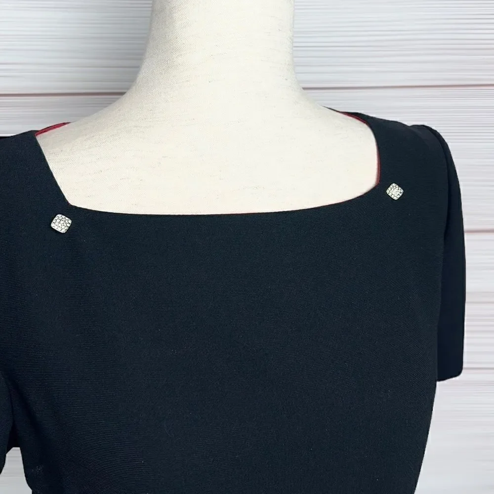 NEW Vintage TALBOTS Sheath Black Little Dress Square Neck Short Sleeve 10 Petite